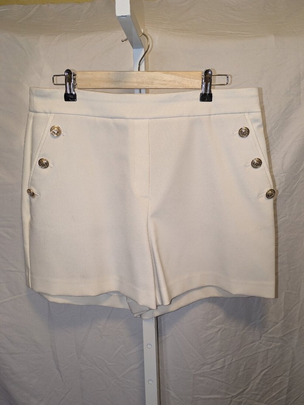 Rachel Zoe White High-Rise Sailor Shorts with Gold Buttons - Size 12